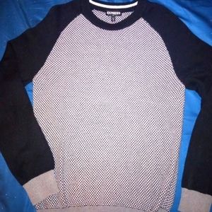 Mens Express Gray & Black Raglan Sleeve 100% Cotton Pullover Sweater Size M